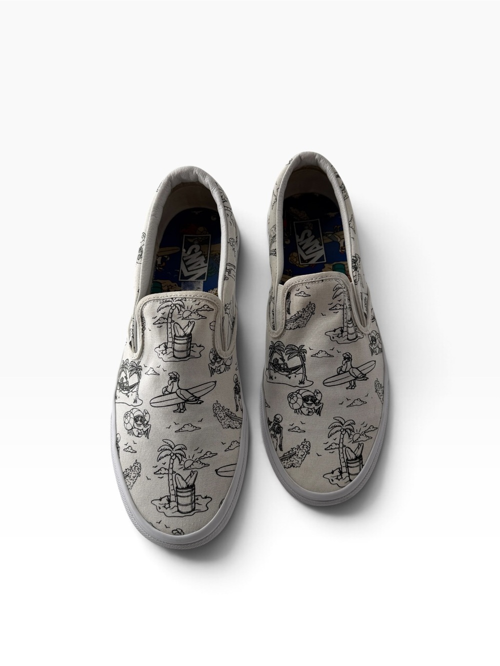 Vans Classic Low Tide Surf Beach Print Slip-On Retro Sneakers Men’s Size 10.5